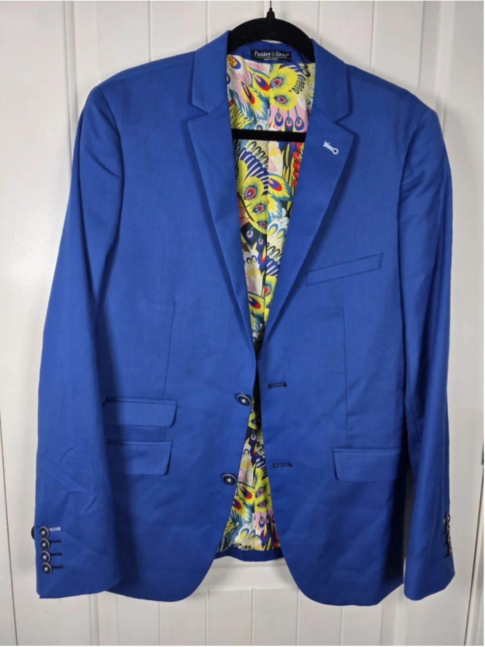 Paisley & Gray Blazer Mens 40R Slim Fit Royal Blue Floral Lined Sport Coat Party